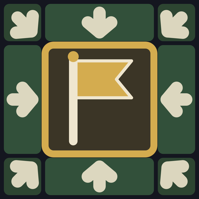 The VEXIL icon: a gold banner on the keep, with arrows on a green board pointing at it